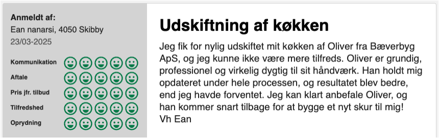 Anmeldelse til udskiftning af køkken af BæverByg